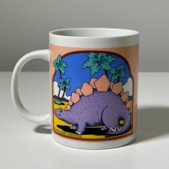 Vintage 80s 90s Sanyei Miyazaki Creates DinOne Sizeaur Mug Retro Colours - Picture 3 of 12